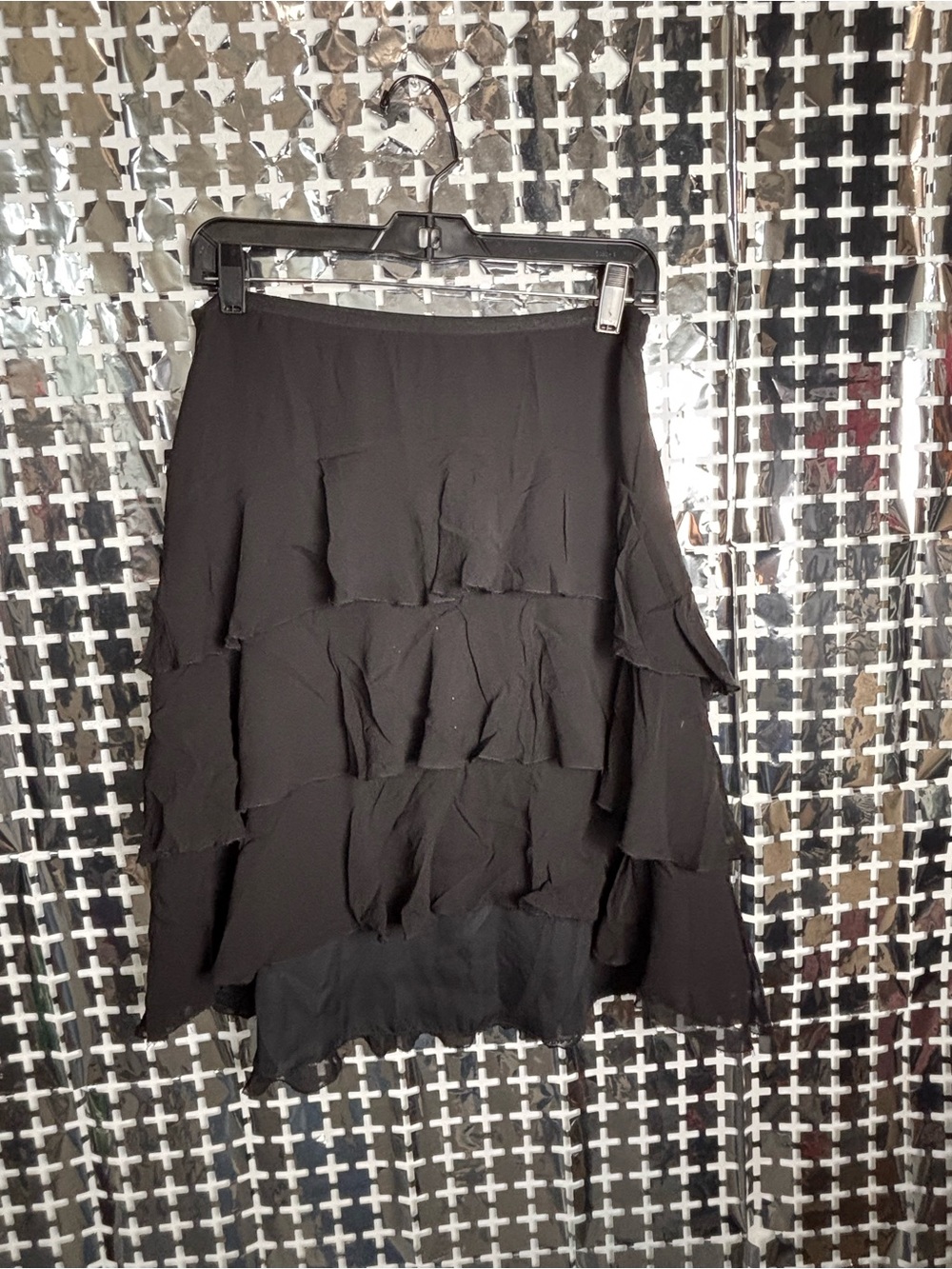 Nicole Miller Black Tiered Ruffle Midi Skirt